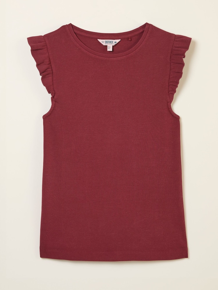 FatFace Burgundy Red Frill Sleeveless Top - Image 1 of 1