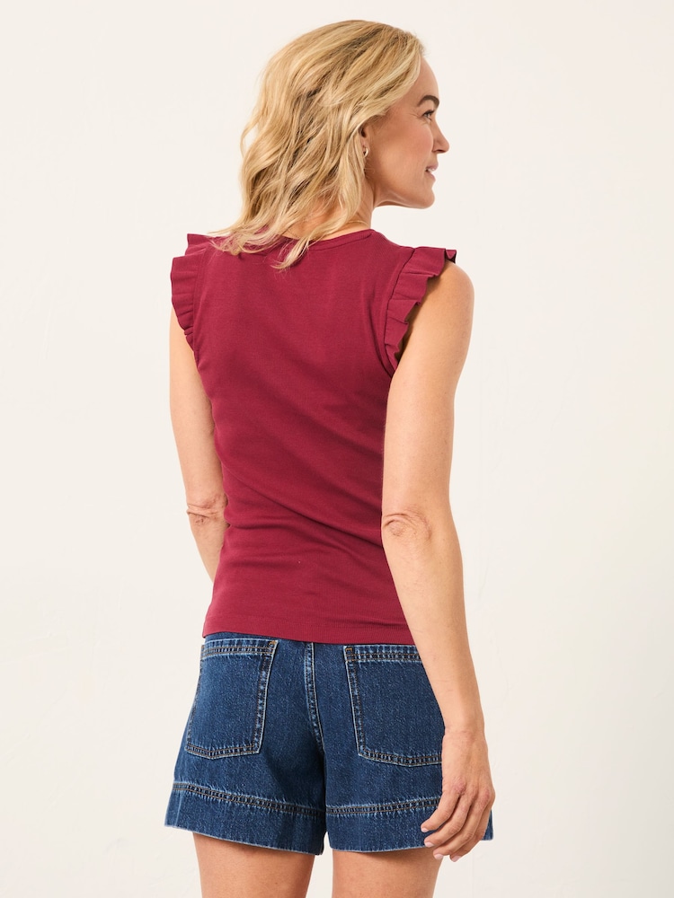 FatFace Burgundy Red Frill Sleeveless Top - Image 2 of 5 FatFace Burgundy Red Frill Sleeveless Top - Image 2 of 5