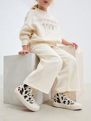 White/Brown Cow Printed Standard Fit (F) Lace-Up High Top Trainers - Image 2 of 7