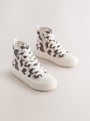 White/Brown Cow Printed Standard Fit (F) Lace-Up High Top Trainers - Image 3 of 7