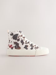 White/Brown Cow Printed Standard Fit (F) Lace-Up High Top Trainers - Image 4 of 7