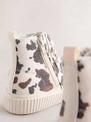 White/Brown Cow Printed Standard Fit (F) Lace-Up High Top Trainers - Image 6 of 7