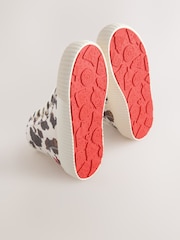 White/Brown Cow Printed Standard Fit (F) Lace-Up High Top Trainers - Image 7 of 7