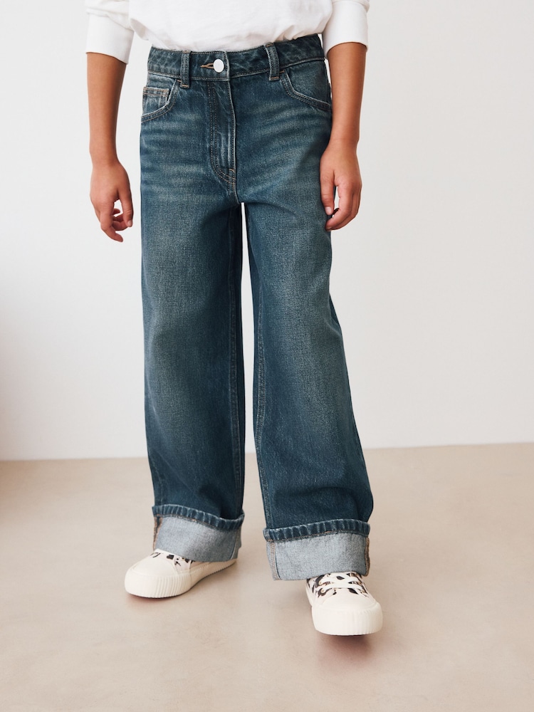 Dark Blue Turn Up Wide Leg Jeans (3-16yrs) - Image 1 of 5