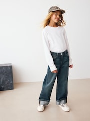 Dark Blue Turn Up Wide Leg Jeans (3-16yrs) - Image 2 of 5