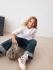 Dark Blue Turn Up Wide Leg Jeans (3-16yrs) - Image 4 of 5