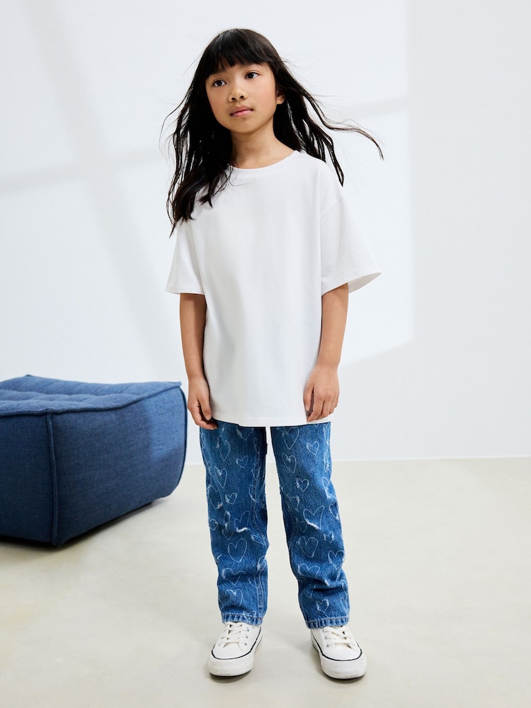 Mid Blue Denim Heart Straight Leg Jeans (3-16yrs) - Image 2 of 10 Mid Blue Denim Heart Straight Leg Jeans (3-16yrs) - Image 2 of 10