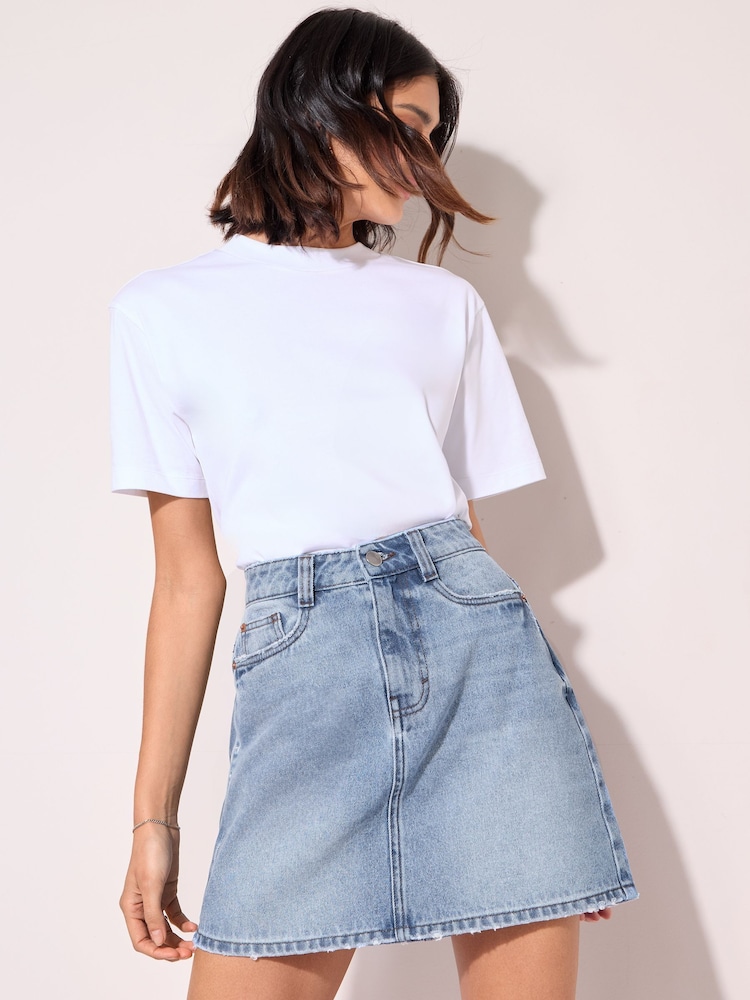 Friends Like These Mid Blue 100% Cotton Denim Mini Skirt - Image 4 of 4