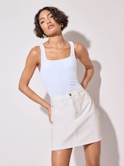 Friends Like These White 100% Cotton Denim Mini Skirt - Image 2 of 4