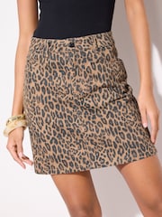 Friends Like These Brown Printed Denim 100% Cotton Mini Skirt - Image 3 of 5