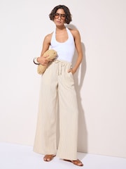 Friends Like These Cream Wide Leg Elasticated Trousers - Image 1 of 5