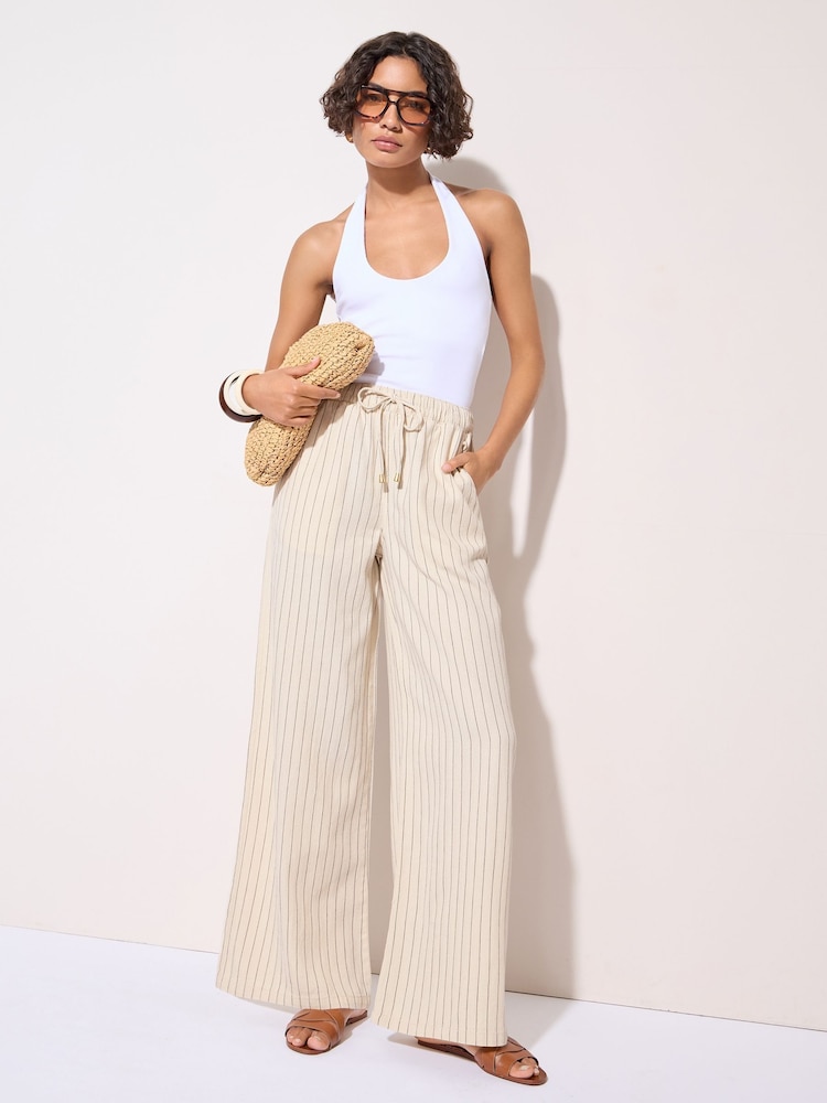 Friends Like These Cream Wide Leg Elasticated Trousers - Image 1 of 5