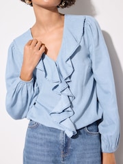 Blusa de manga comprida com babados Friends Like These Chambray - Imagem 3 de 4