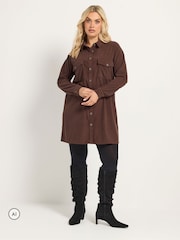 Yours Curve Brown Button Through Corduroy Dress - Image 3 of 7