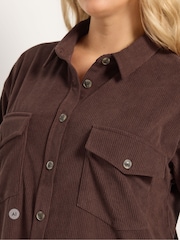 Yours Curve Brown Button Through Corduroy Dress - Image 5 of 7