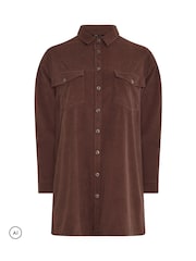 Yours Curve Brown Button Through Corduroy Dress - Image 6 of 7