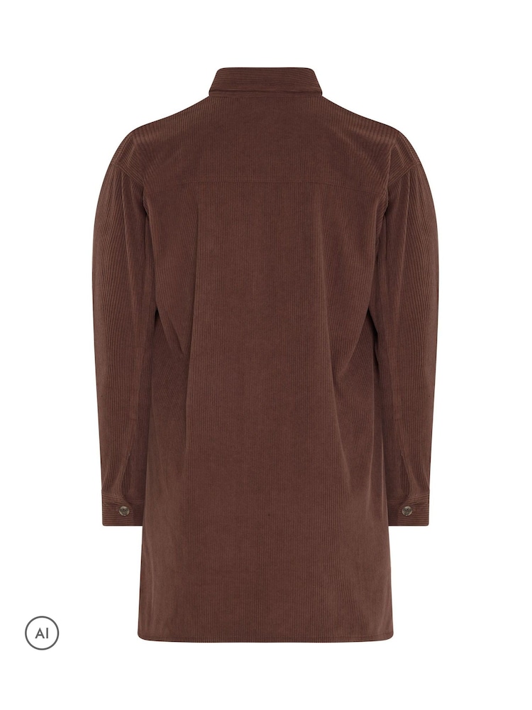 Yours Curve Brown Button Through Corduroy Dress - Image 7 of 7