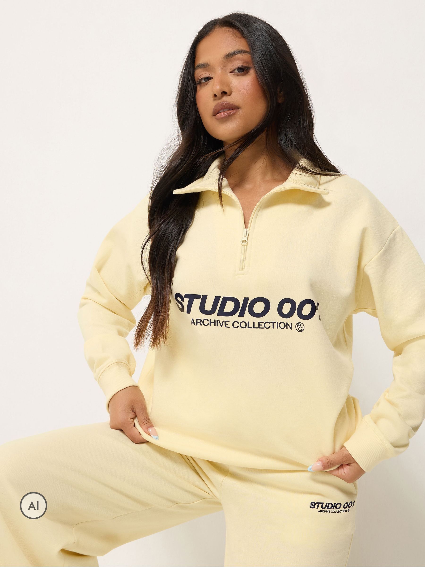 Pixiegirl Women's Yellow Petite 'Studio 001' Funnel Neck Zip Sweatshirt In | Size: 16 - Image 6
