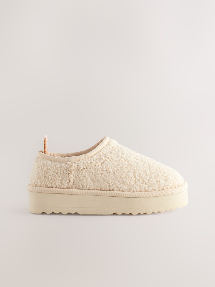 Cream Borg Flatform Shoot Fleece Lined Slippers - Image 3 of 6