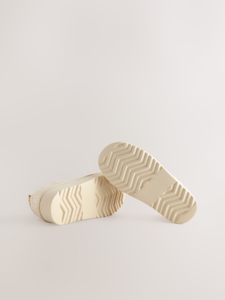 Cream Borg Flatform Shoot Fleece Lined Slippers - Image 4 of 6