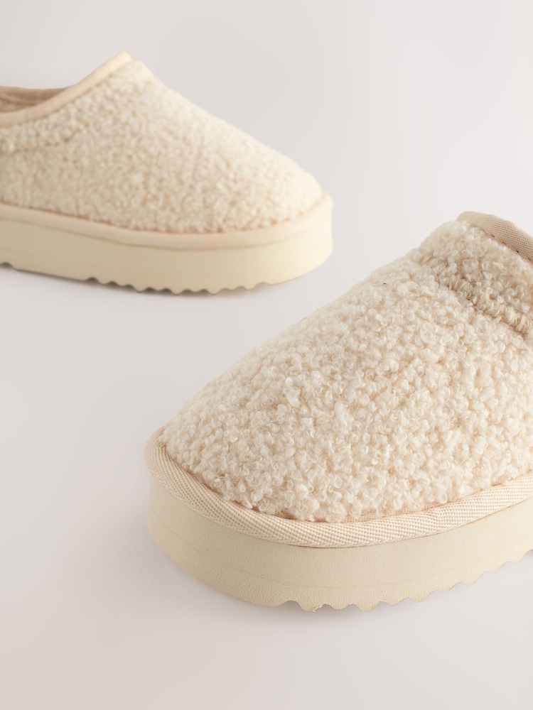 Cream Borg Flatform Shoot Fleece Lined Slippers - Image 5 of 6