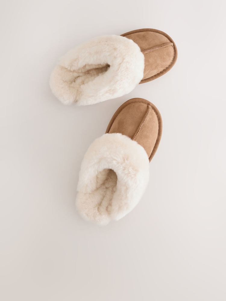 بني فاتح بني - Suede Sheepskin Lined Mule Slippers - صورة 6 من 6 بني فاتح بني - Suede Sheepskin Lined Mule Slippers - صورة 6 من 6