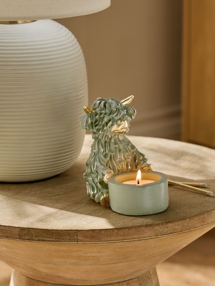 Sage Green Hamish The Highland Cow Tea Light Candle Holder - Image 1 of 5