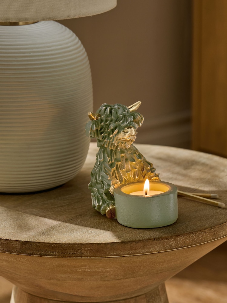 Sage Green Hamish The Highland Cow Tea Light Candle Holder - Image 2 of 5