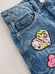 Mid Blue SmileyWorld® Print Wide Leg Jeans (3-16yrs) - Image 9 of 10