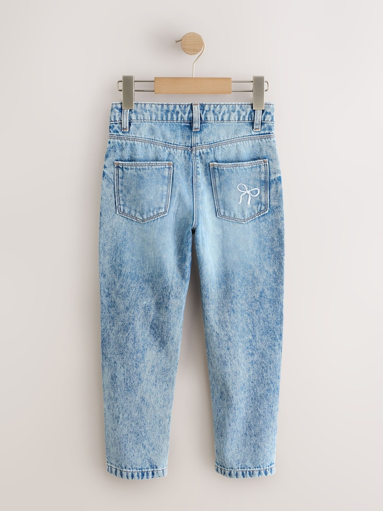 Mid Blue Denim Embellished Bow Mom Jeans (3-16yrs) - Image 2 of 5 Mid Blue Denim Embellished Bow Mom Jeans (3-16yrs) - Image 2 of 5