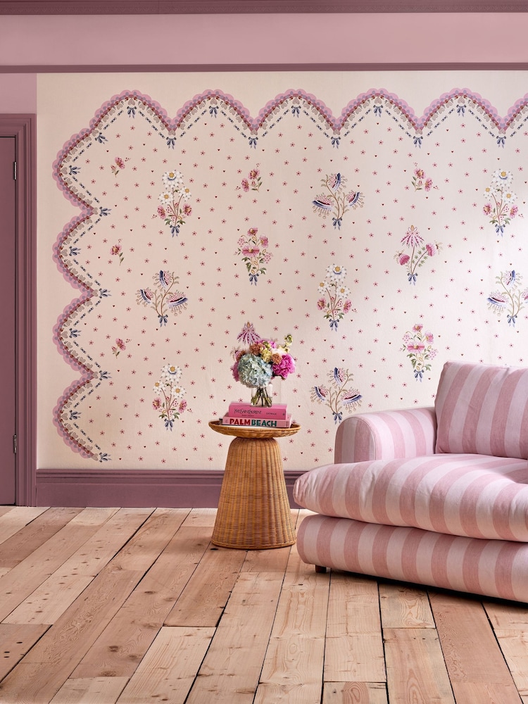Cath Kidston Pink Stitch In Time Fixed Size 4M Mural - Image 1 of 2