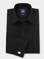 Черный - The Savile Row Company 100% Cotton Pleat Fly Front Classic Fit Shirt - Изображение 3 из 5