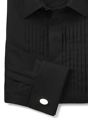 Черный - The Savile Row Company 100% Cotton Pleat Fly Front Classic Fit Shirt - Изображение 4 из 5