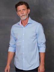 The Savile Row Company Slim Fit Blue 100% Cotton Dobby Smart Casual Shirt - Image 1 of 5