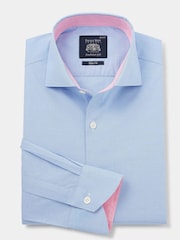 The Savile Row Company Slim Fit Blue 100% Cotton Dobby Smart Casual Shirt - Image 3 of 5
