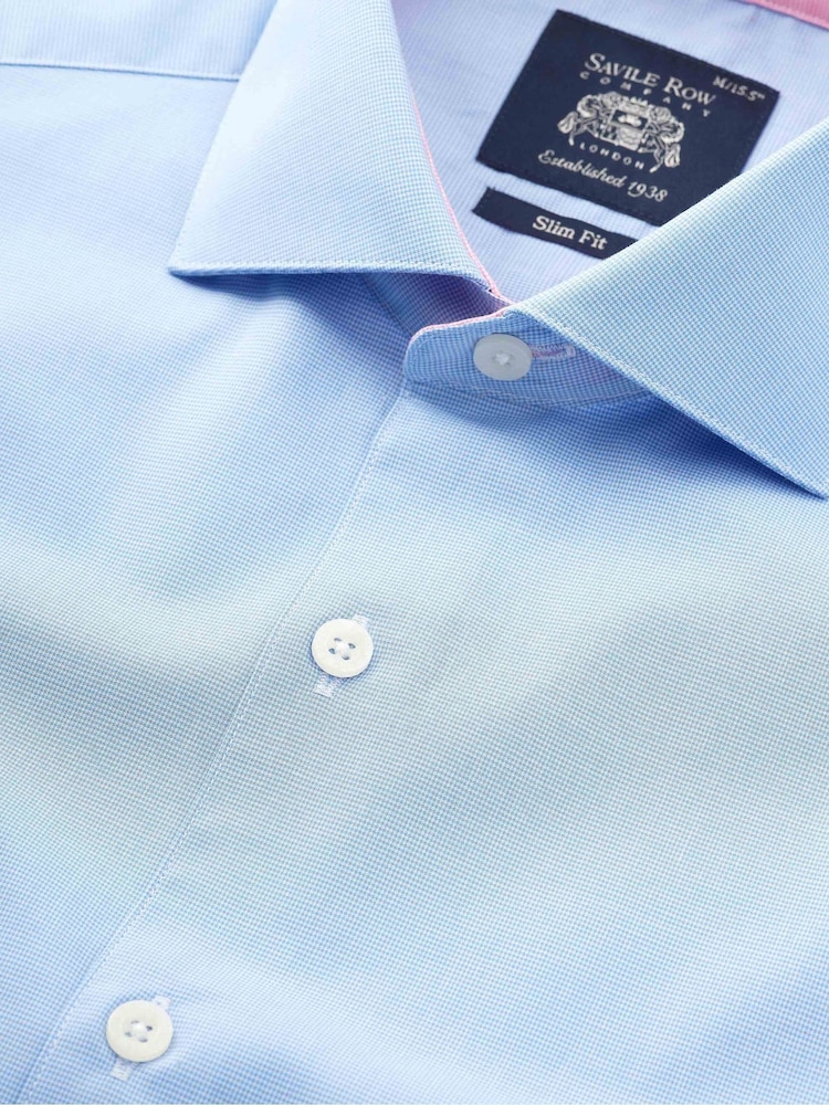 أزرق ـ قميص كاجوال أنيق من قماش دوبي قطن 100% تلبيس رشيق من Savile Row Company - صورة 5 من 5 أزرق ـ قميص كاجوال أنيق من قماش دوبي قطن 100% تلبيس رشيق من Savile Row Company - صورة 5 من 5