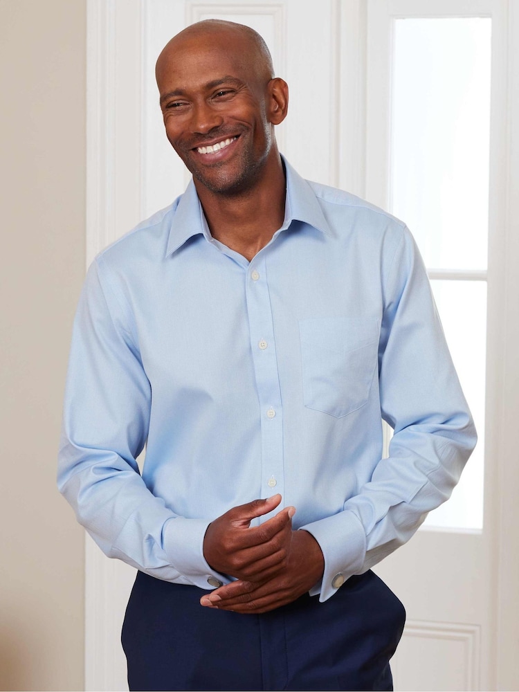 Savile Row Company Classic Fit Herringbone Double Cuff Formal 100% Cotton Shirt - Image 1 of 5 Savile Row Company Classic Fit Herringbone Double Cuff Formal 100% Cotton Shirt - Image 1 of 5
