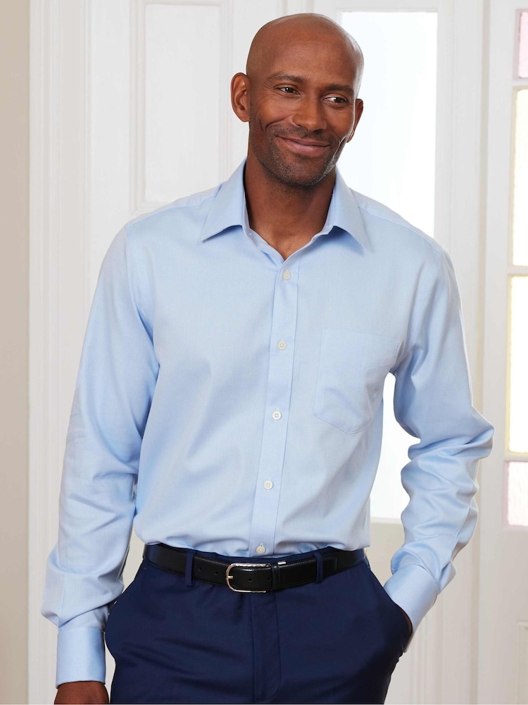 Savile Row Company Classic Fit Herringbone Double Cuff Formal 100% Cotton Shirt - Image 2 of 5 Savile Row Company Classic Fit Herringbone Double Cuff Formal 100% Cotton Shirt - Image 2 of 5