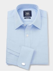 Синий - Деловая рубашка из 100% хлопка с узором "в елочку" The Savile Row Company - Изображение 3 из 5