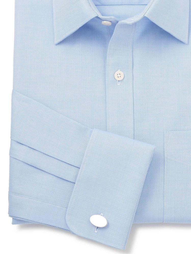 The Savile Row Company Classic Fit Herringbone Double Cuff Formal 100% Cotton Shirt - Image 4 of 5