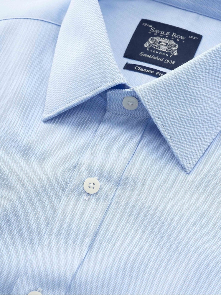 Синий - Деловая рубашка из 100% хлопка с узором "в елочку" The Savile Row Company - Изображение 5 из 5