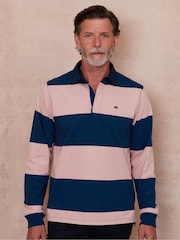 Camisa gruesa de punto de algodón 100 % estilo suéter de rugby con diseño a rayas en rosa y azul de The Savile Row Company - Imagen 2 de 4