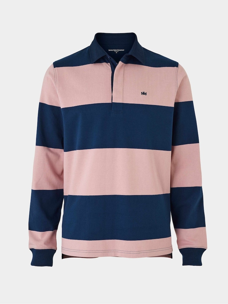 The Savile Row Company Blue Pink Stripe Heavyweight 100% Cotton Jersey Rugby Shirt - Image 3 of 4