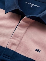 Camisa gruesa de punto de algodón 100 % estilo suéter de rugby con diseño a rayas en rosa y azul de The Savile Row Company - Imagen 4 de 4