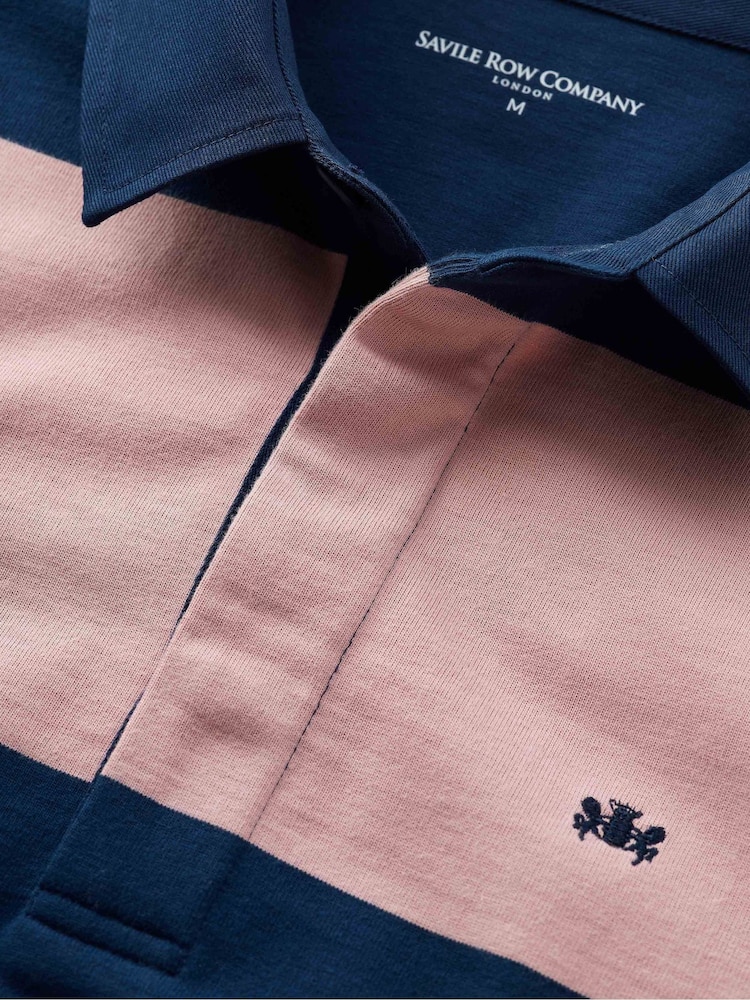 Camisa gruesa de punto de algodón 100 % estilo suéter de rugby con diseño a rayas en rosa y azul de The Savile Row Company - Imagen 4 de 4