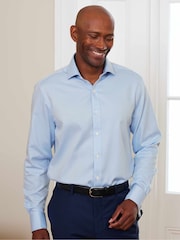 Синий - The Savile Row Company Slim Fit 100% Cotton Herringbone Formal Shirt - Image 1 of 5