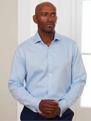 Синий - The Savile Row Company Slim Fit 100% Cotton Herringbone Formal Shirt - Image 2 of 5