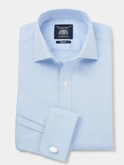 Синий - The Savile Row Company Slim Fit 100% Cotton Herringbone Formal Shirt - Image 3 of 5
