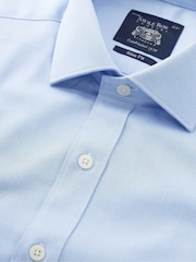 Синий - The Savile Row Company Slim Fit 100% Cotton Herringbone Formal Shirt - Image 4 of 5