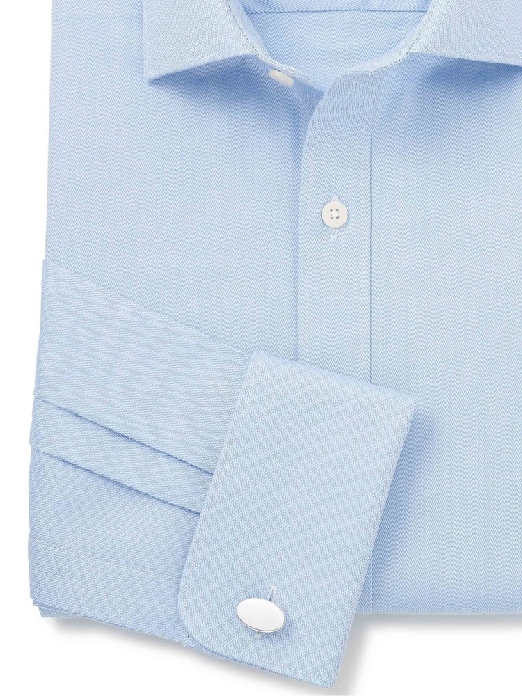 Синий - The Savile Row Company Slim Fit 100% Cotton Herringbone Formal Shirt - Image 5 of 5